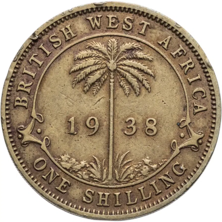 Британская Западная Африка 2 шиллинга (shillings) 1938 KN знак монетного двора: "KN" - Кингз Нортон Металл, Бирмингем, реверс