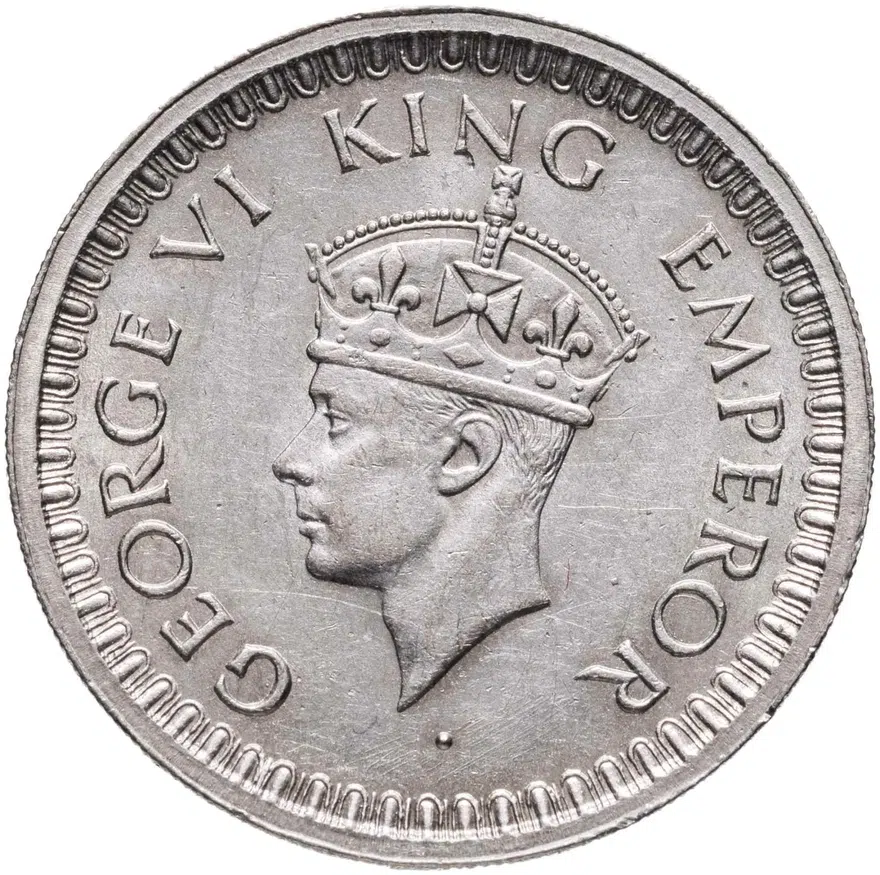 Британская Индия 1/2 рупии (rupee) 1945 Знак монетного двора: "♦" - Бомбей