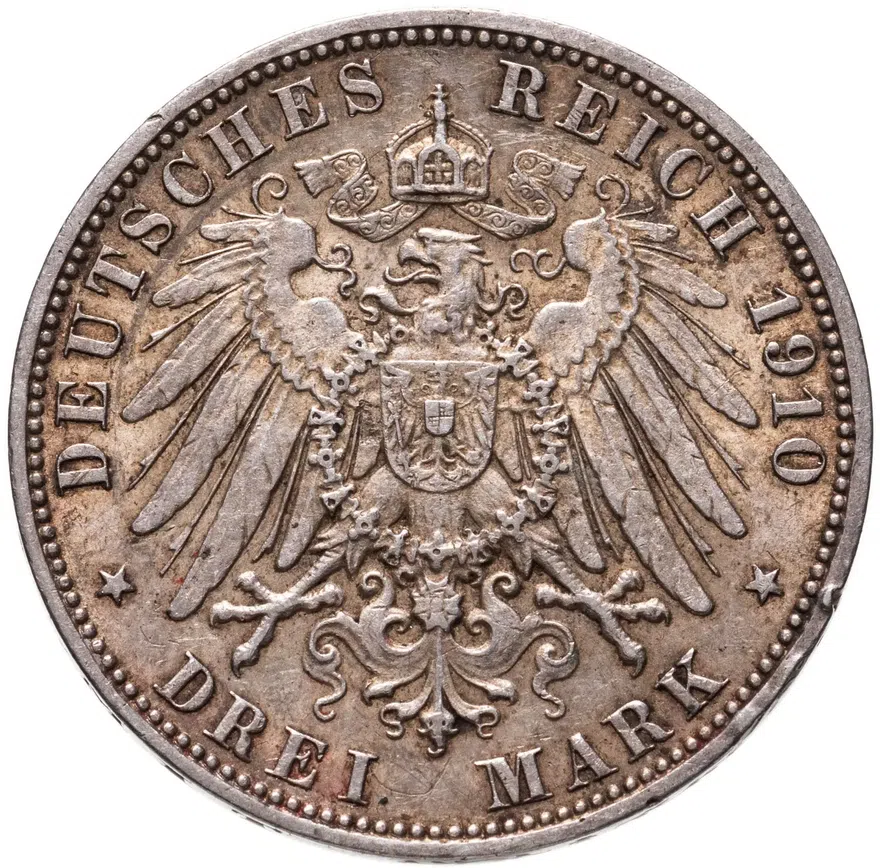 Германия (Империя) 3 марки (mark) 1910, реверс