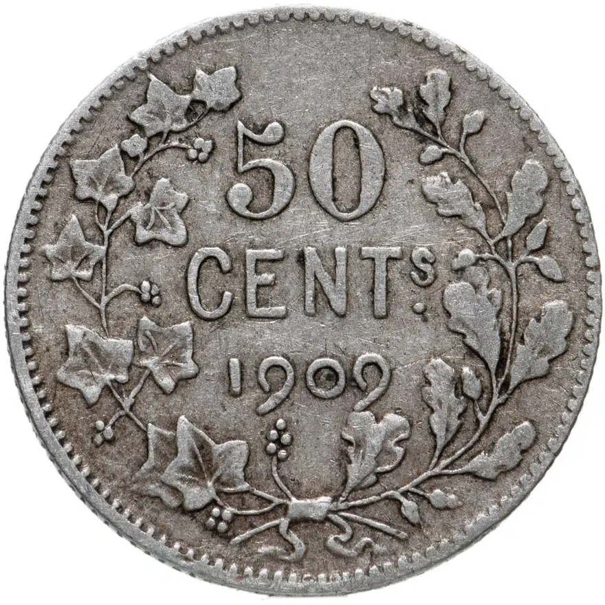 Бельгия 50 сантимов (centimes) 1909   Надпись на французском - 'DES BELGES'