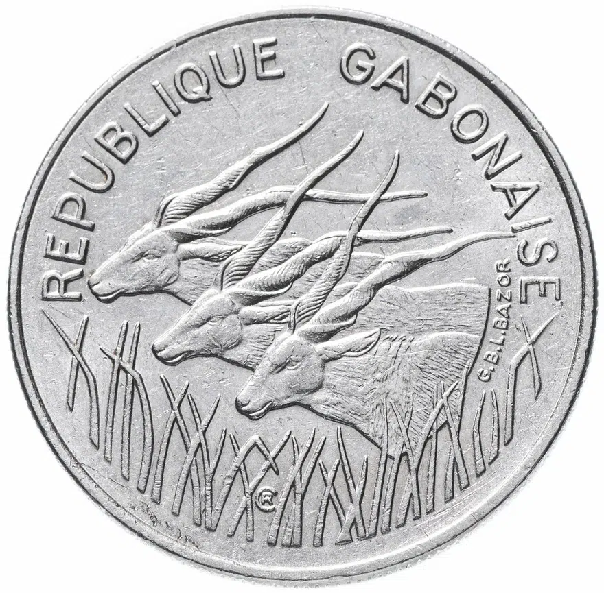 Габон 100 франков 1977, реверс