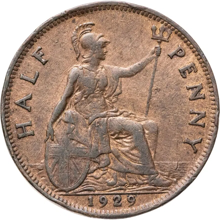 Великобритания 1/2 пенни (penny) 1929, аверс