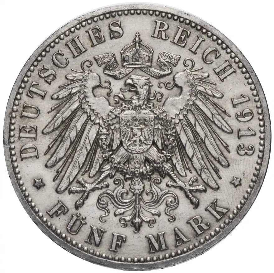 Германская Империя (Пруссия) 5 марок 1913, реверс
