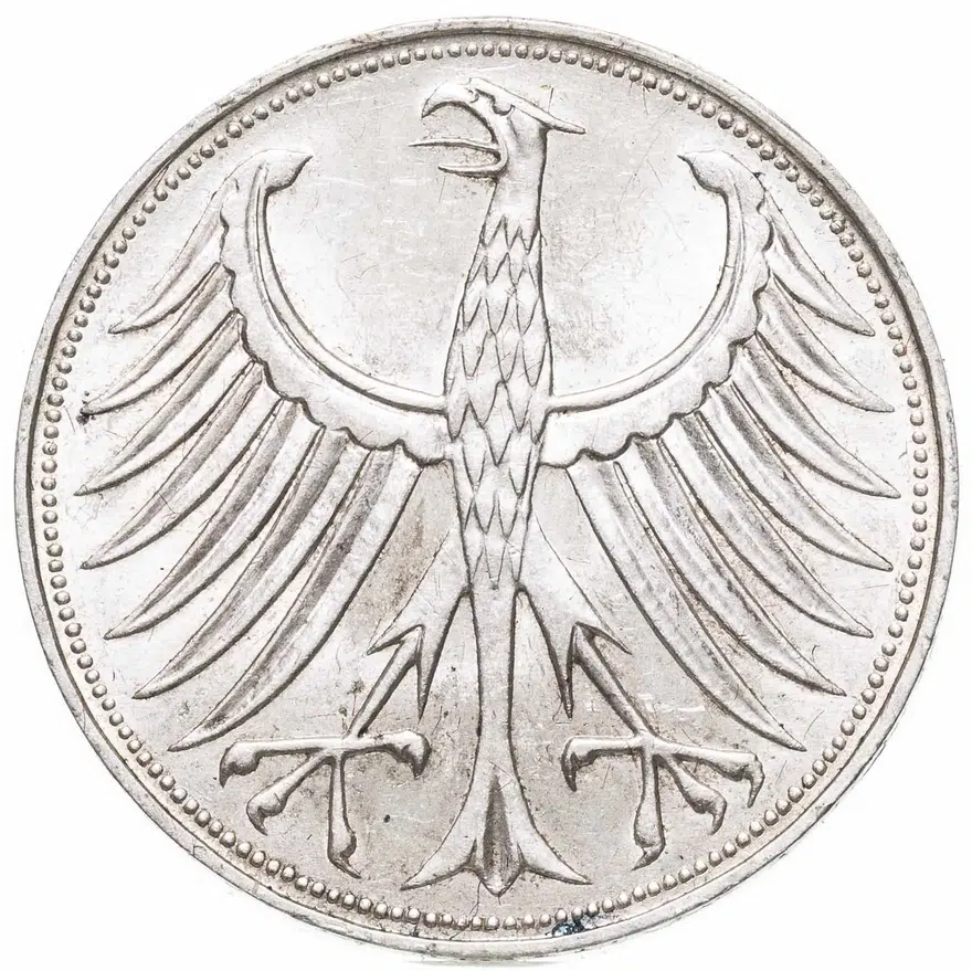 Германия 5 марок (deutsche mark) 1966 D  знак монетного двора: "D" - Мюнхен, реверс