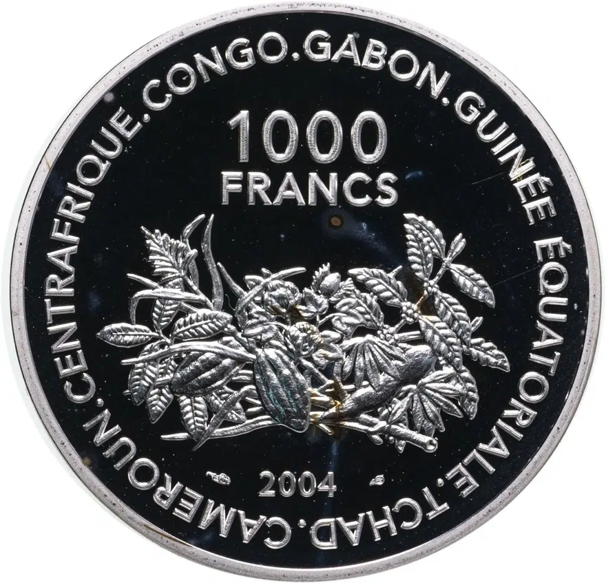 Центральная Африка (BEAC) 1000 франков (francs) 2004  Чемпионат мира по футболу 2006, реверс