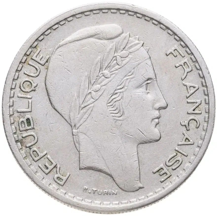 Франция 10 франков (francs) 1948 B  знак монетного двора: "B" - Бомон-ле-Роже