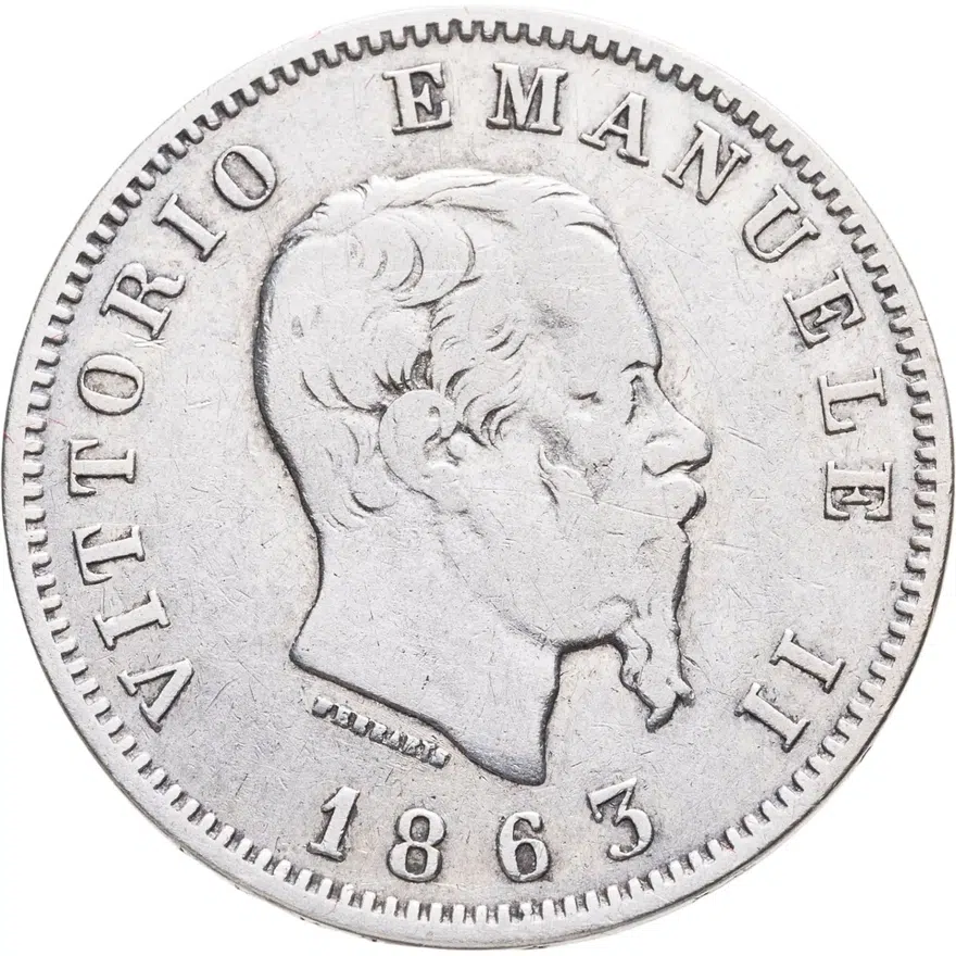Италия 1 лира 1863, аверс