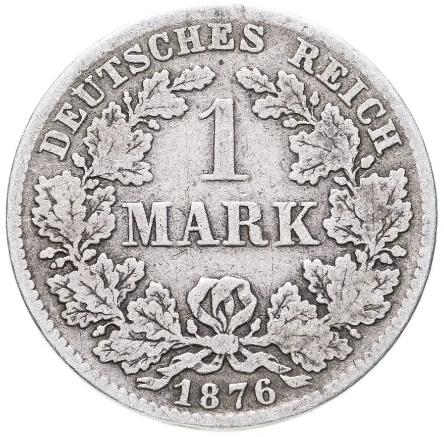 Германия 1 марка (mark) 1876 D  знак монетного двора: "D" - Мюнхен