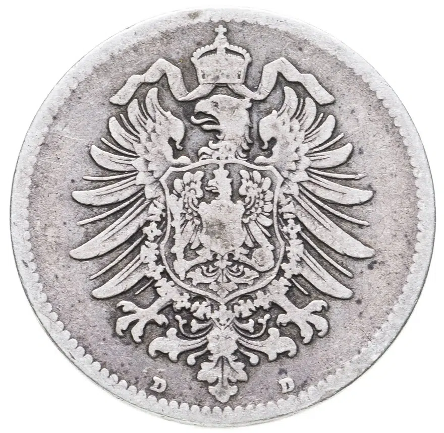 Германия 1 марка (mark) 1876 D  знак монетного двора: "D" - Мюнхен, реверс