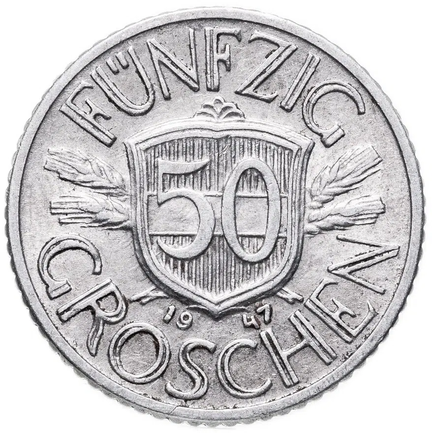 Австрия 50 грошей (groschen) 1947, аверс