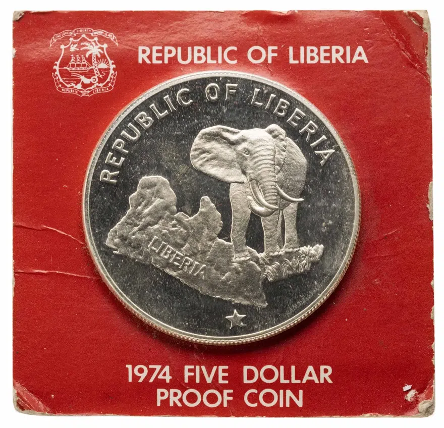 Либерия 5 долларов (dollars) 1974  Либерия