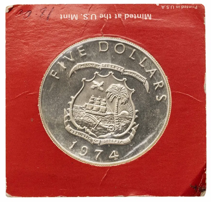 Либерия 5 долларов (dollars) 1974  Либерия, реверс