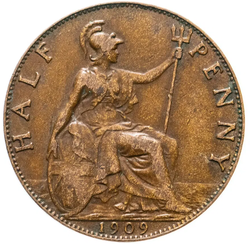 Великобритания 1/2 пенни (penny) 1909, реверс