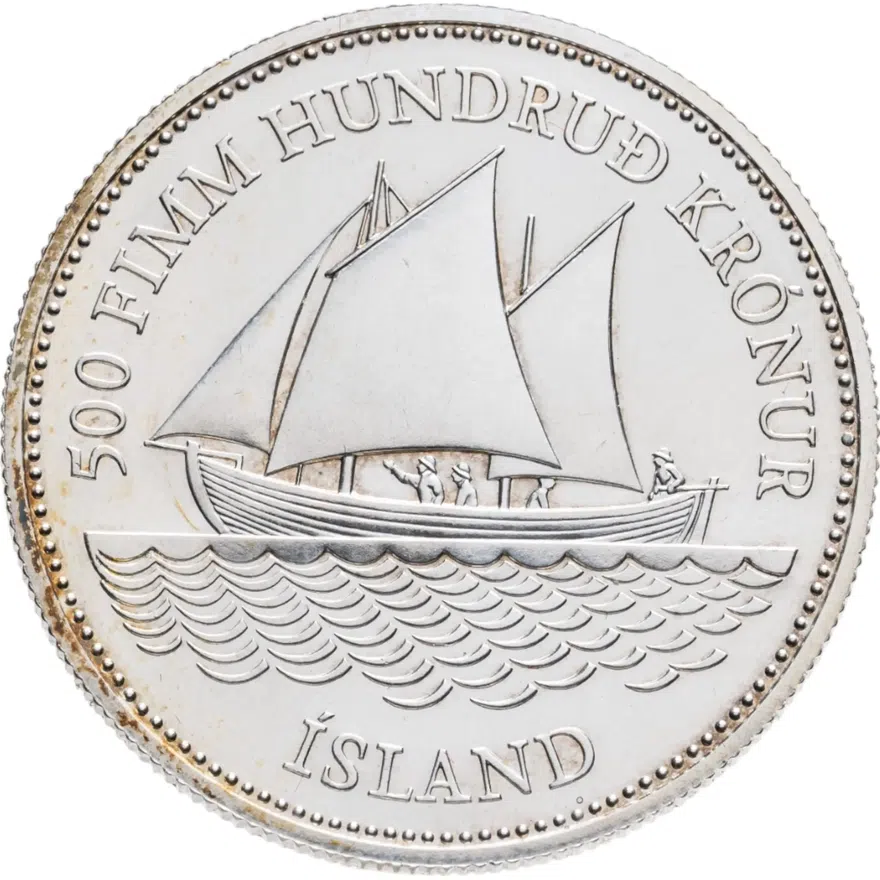 Исландия 500 крон (kronur) 1986  100 лет банкнотам Исландии