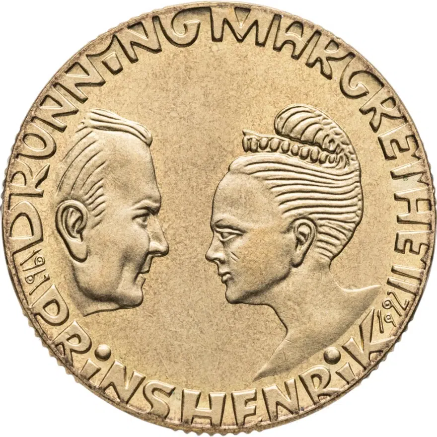 Дания 20 крон (kroner) 1992  25 лет свадьбе принца Хенрика и королевы Маргрете II