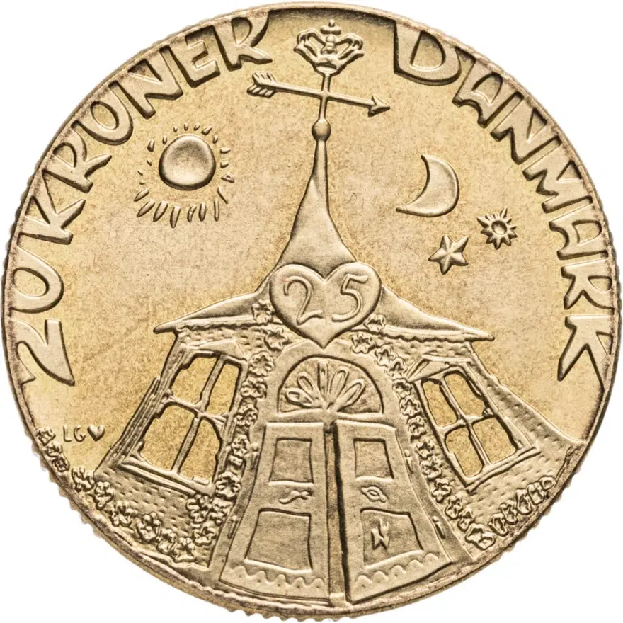Дания 20 крон (kroner) 1992  25 лет свадьбе принца Хенрика и королевы Маргрете II, реверс