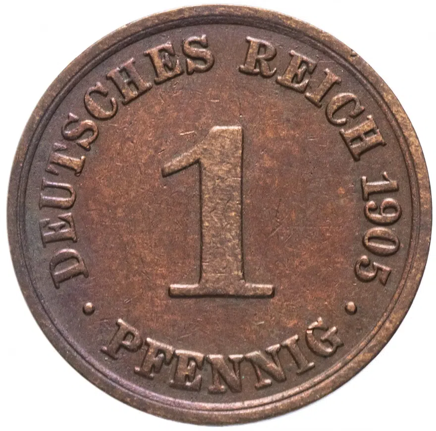 Германия (Германская империя) 1 пфенниг (pfennig) 1905 A, аверс
