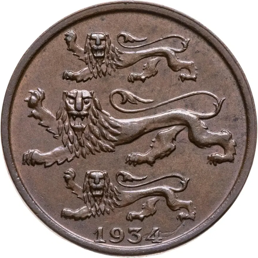 Эстония 2 сента (senti) 1934, аверс