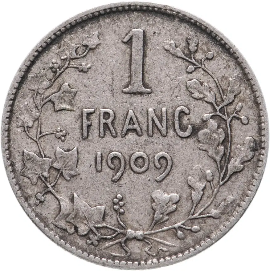 Бельгия 1 франк (franc) 1909 Надпись на французском - 'DES BELGES', реверс
