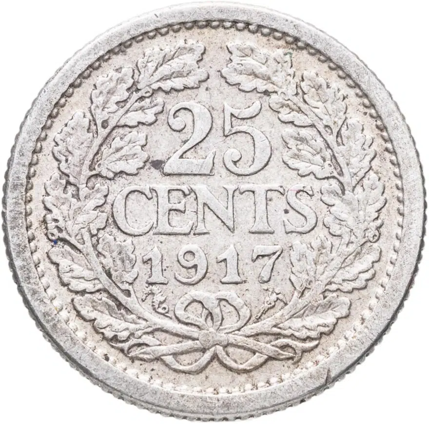 Нидерланды 25 центов (cents) 1917, реверс