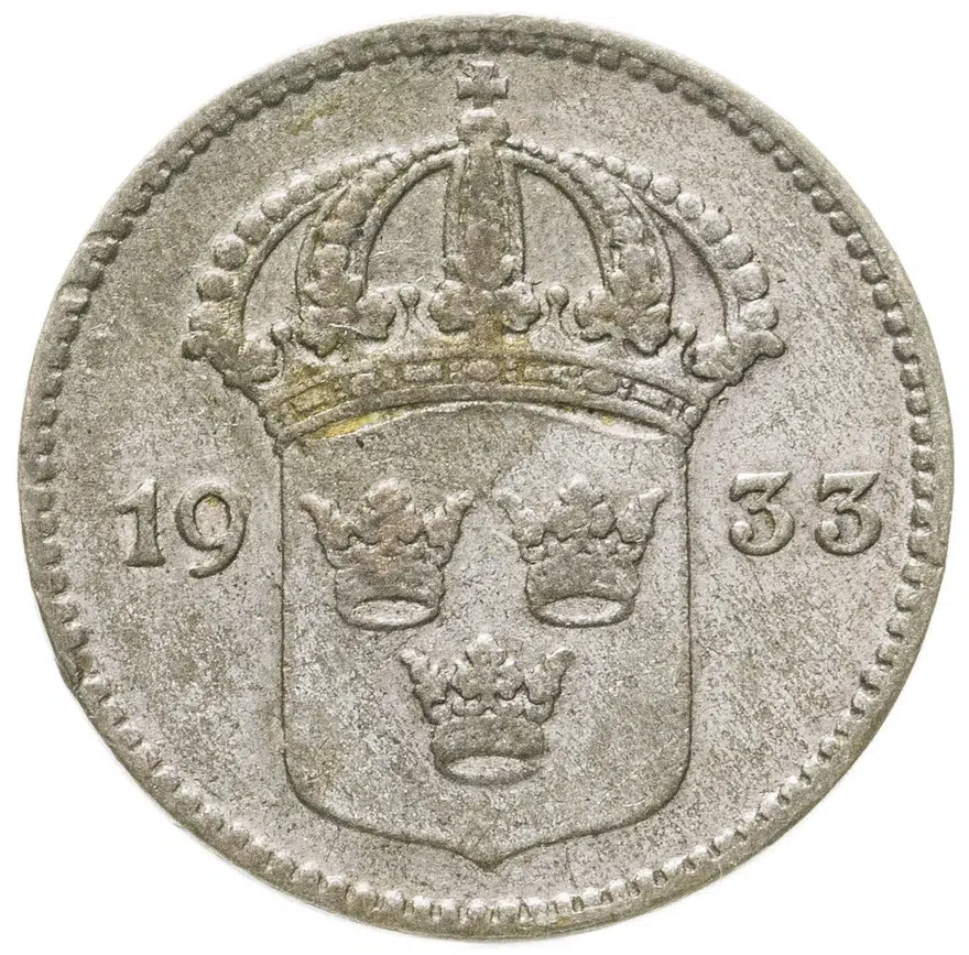 Швеция 10 эре (ore) 1933, реверс