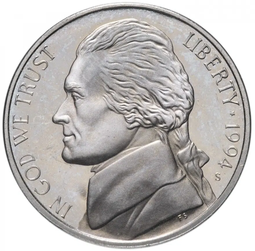 США 5 центов (cents) 1994 S Jefferson Nickel (Джефферсон) знак монетного двора "S", реверс