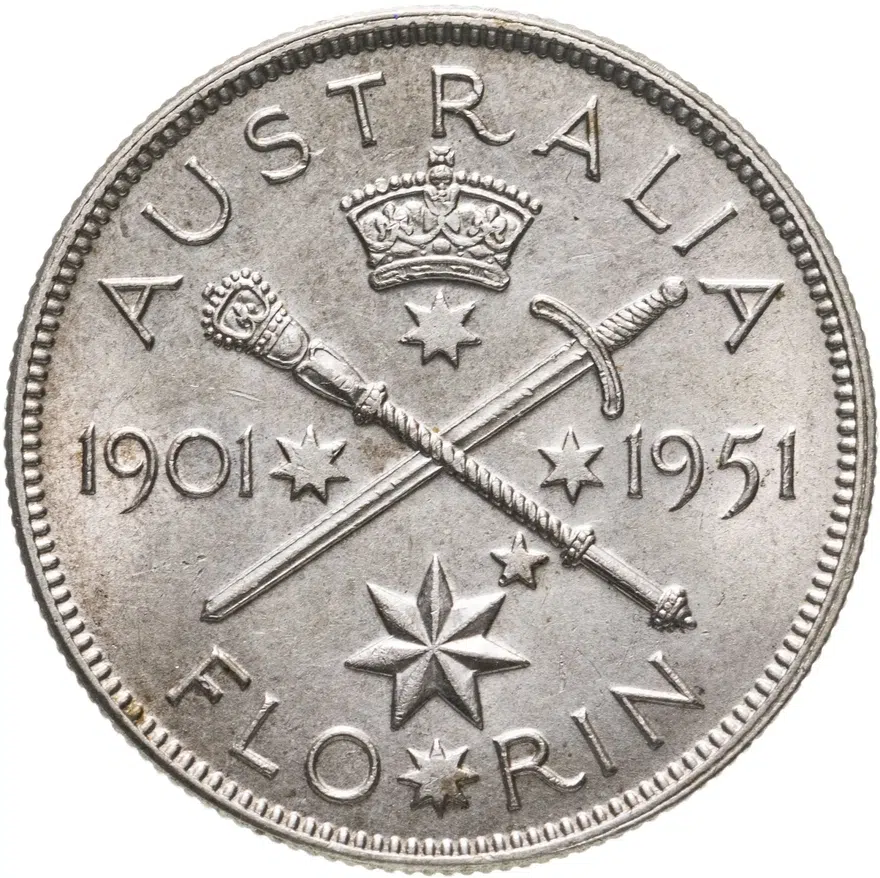Австралия 2 шиллинга (флорин, shillings) 1951