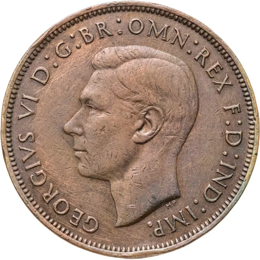 Великобритания 1 пенни (penny) 1945, аверс