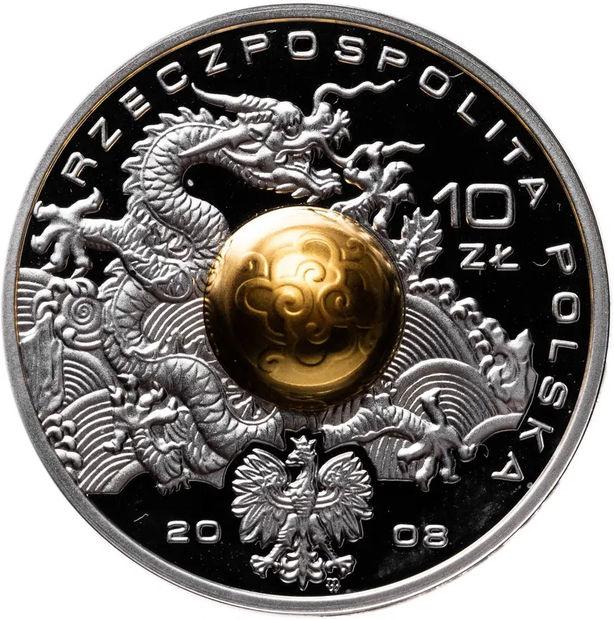 Польша 10 злотых (zlotych) 2008 Игры XXIX летней Олимпиады Пекин-2008 (Золотой сердечник), аверс