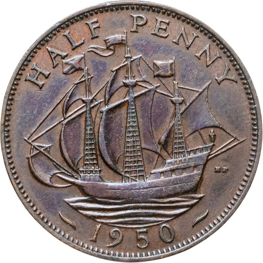 Великобритания 1/2 пенни (penny) 1950, аверс