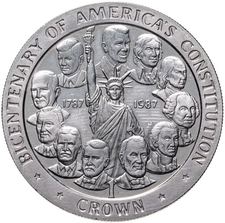 Остров Мэн 1 крона (crown) 1987  200 лет Конституции США, аверс