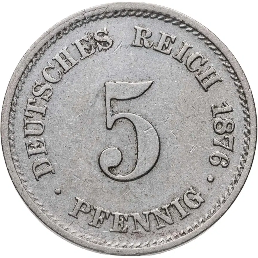 Германия 5 пфеннигов (pfennig) 1876 E  знак монетного двора: "E" - Дрезден