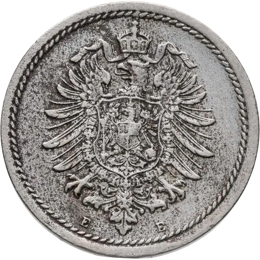 Германия 5 пфеннигов (pfennig) 1876 E  знак монетного двора: "E" - Дрезден, реверс