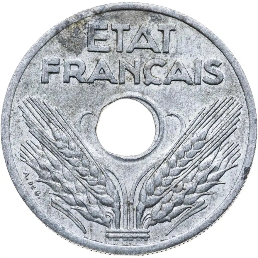 Франция 20 сантимов (centimes) 1941  Номинал - "VINGT"