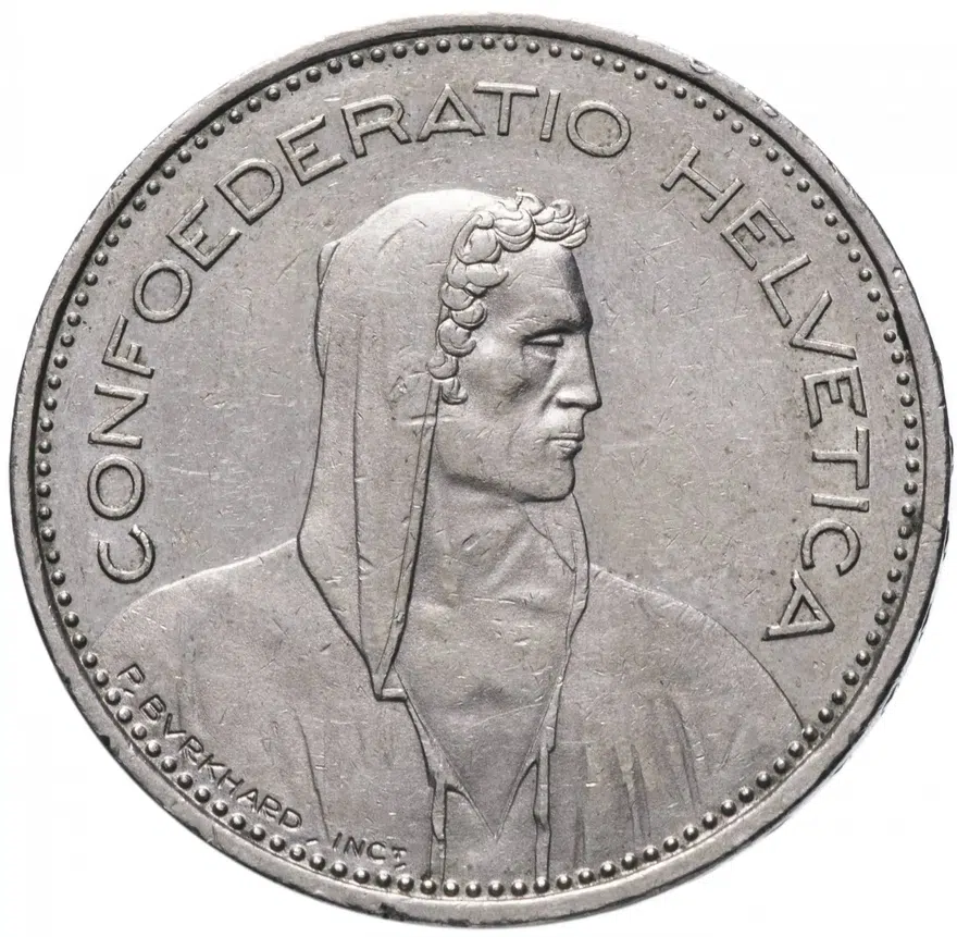 Швейцария 5 франков (francs) 1982, аверс