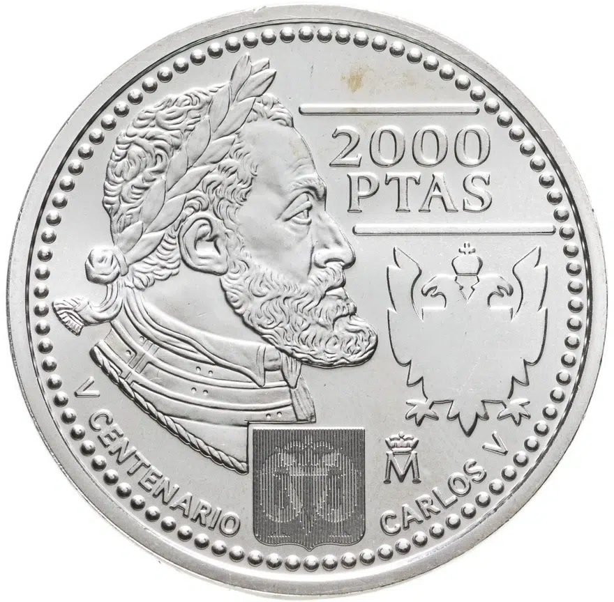 Испания 2000 песет (pesetas) 2000" 500 лет со дня рождения Карла V", аверс