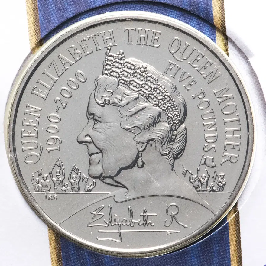 Великобритания 5 фунтов (pounds) 2000  100 лет со дня рождения  Королевы - Матери