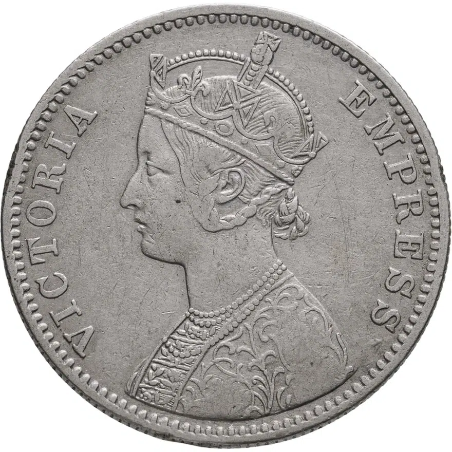 Индия (Британская) 1 рупия (rupee) 1892 C  знак монетного двора: "C" - Калькутта, аверс