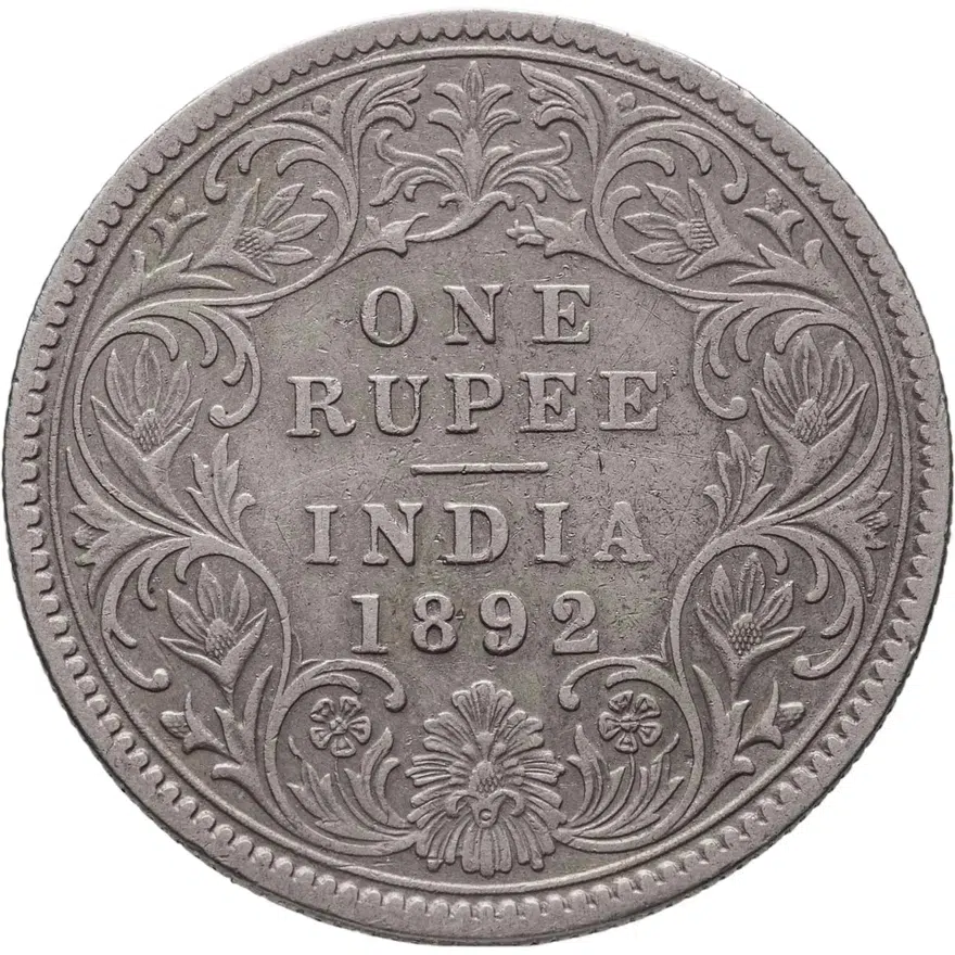 Индия (Британская) 1 рупия (rupee) 1892 C  знак монетного двора: "C" - Калькутта, реверс