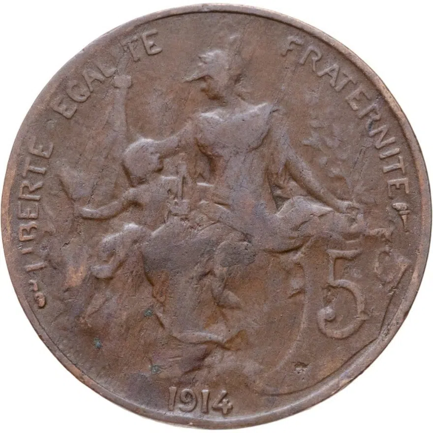 Франция 5 сантимов (centimes) 1914, аверс