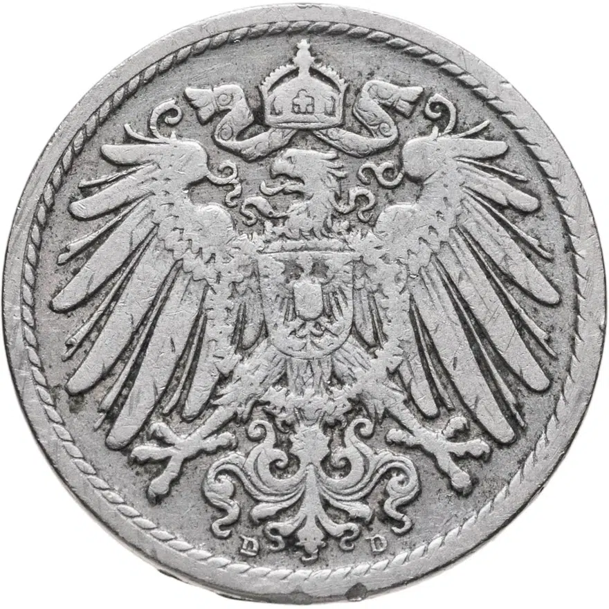 Германия 5 пфеннигов (pfennig) 1905 D  знак монетного двора: "D" - Мюнхен, реверс