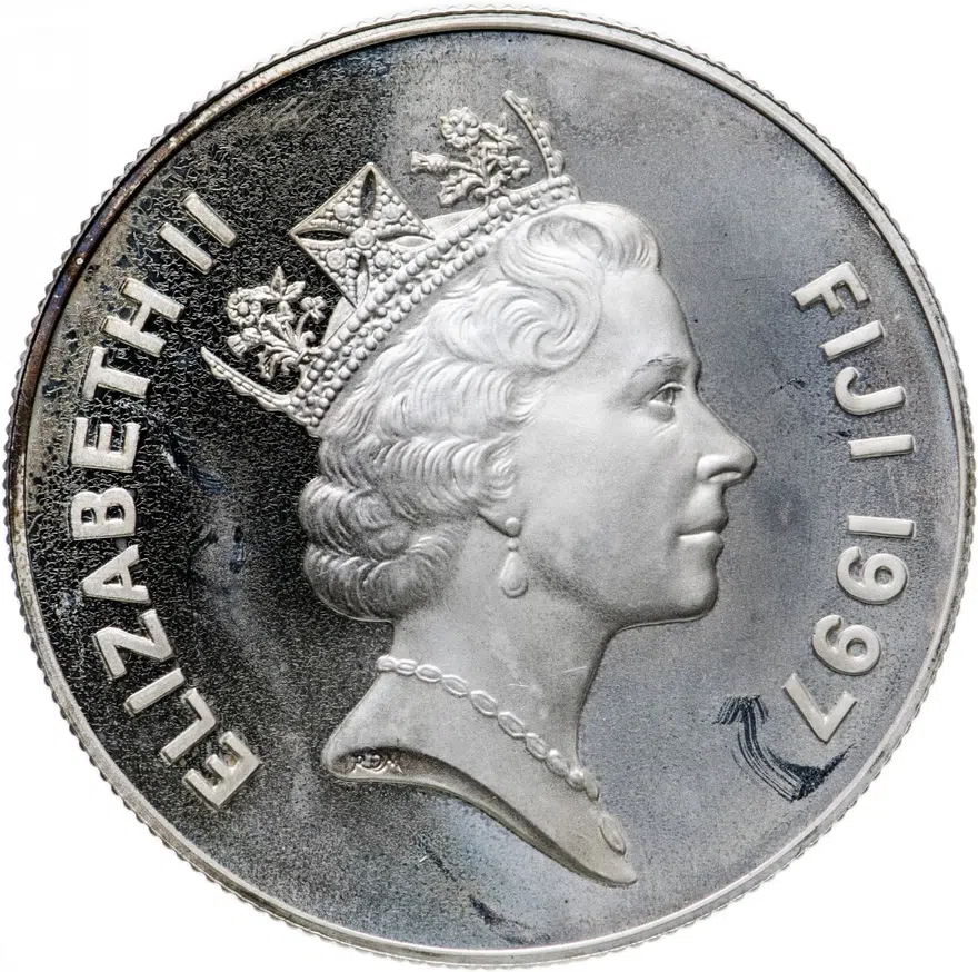 Фиджи 10 долларов (dollars) 1997  50 лет свадьбе Королевы Елизаветы II и Принца Филиппа, реверс