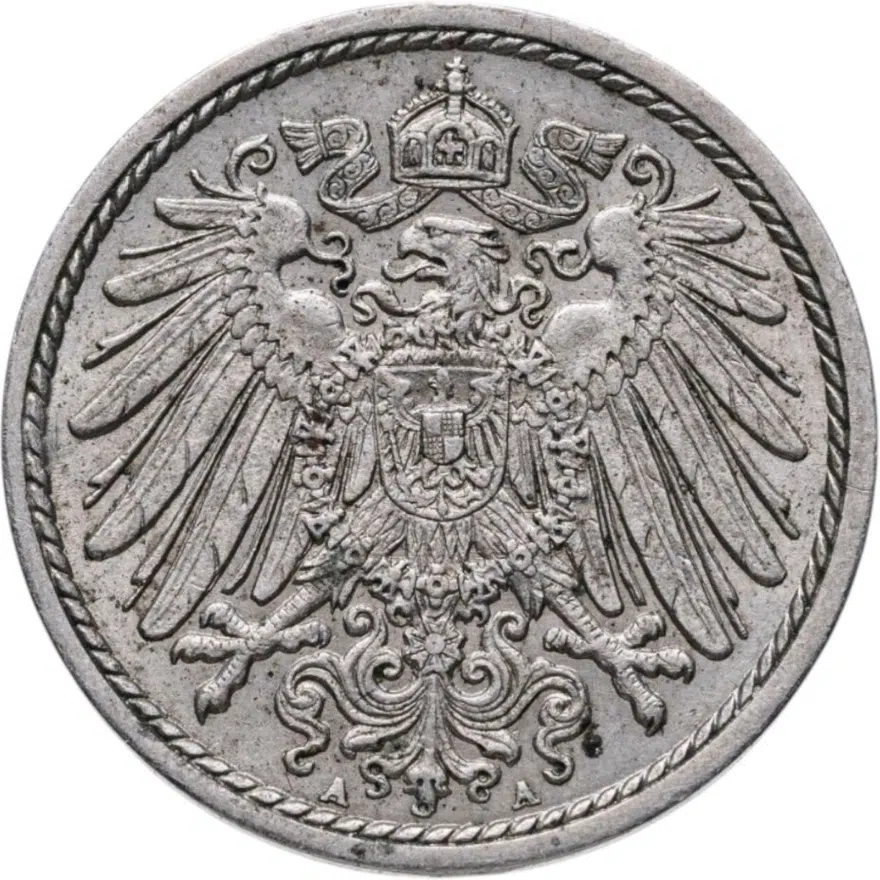 Германия 5 пфеннигов (pfennig) 1901 A  знак монетного двора: "A" - Берлин, реверс
