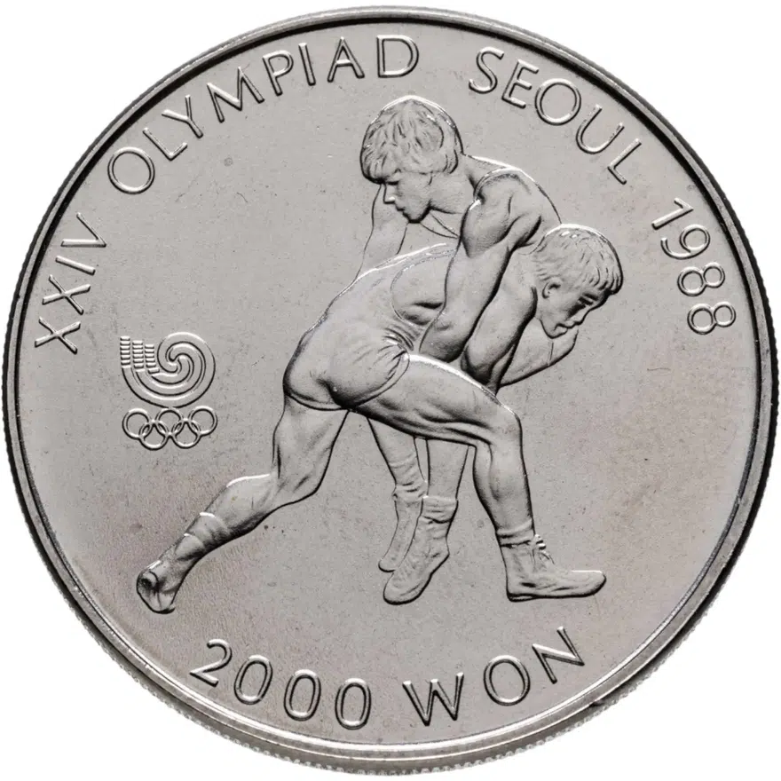 Южная Корея 2000 вон (won) 1987 "XXIV летние Олимпийские Игры, Сеул 1988 - Борьба", аверс