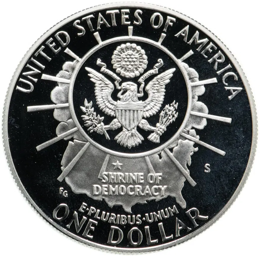 США 1 доллар (dollar) 1991 "50 лет Национальному мемориалу Рашмор" S, реверс