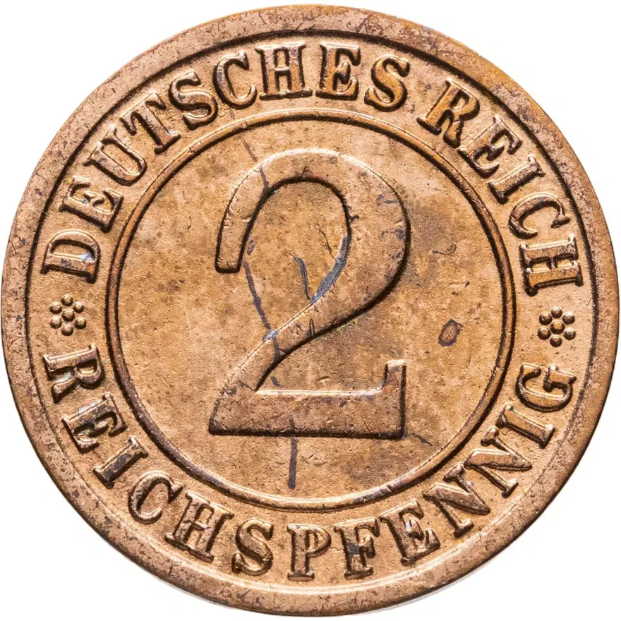 Германия 2 рейхспфеннига (reichspfennig) 1936 F  знак монетного двора "F" — Штутгарт
