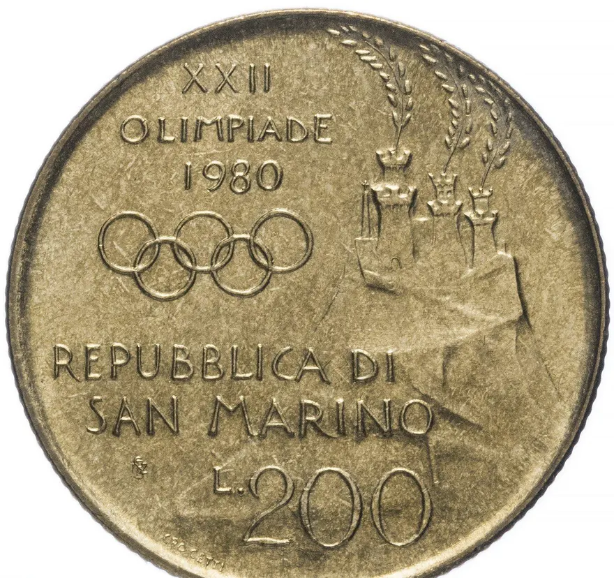 Сан-Марино 200 лир (lire) 1980  XXII летние Олимпийские Игры, Москва 1980, аверс