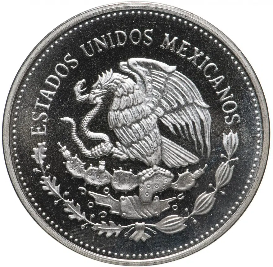 Мексика 100 песо (pesos) 1986 Чемпионат мира по футболу 1986 - Вратарь ловит мяч, реверс