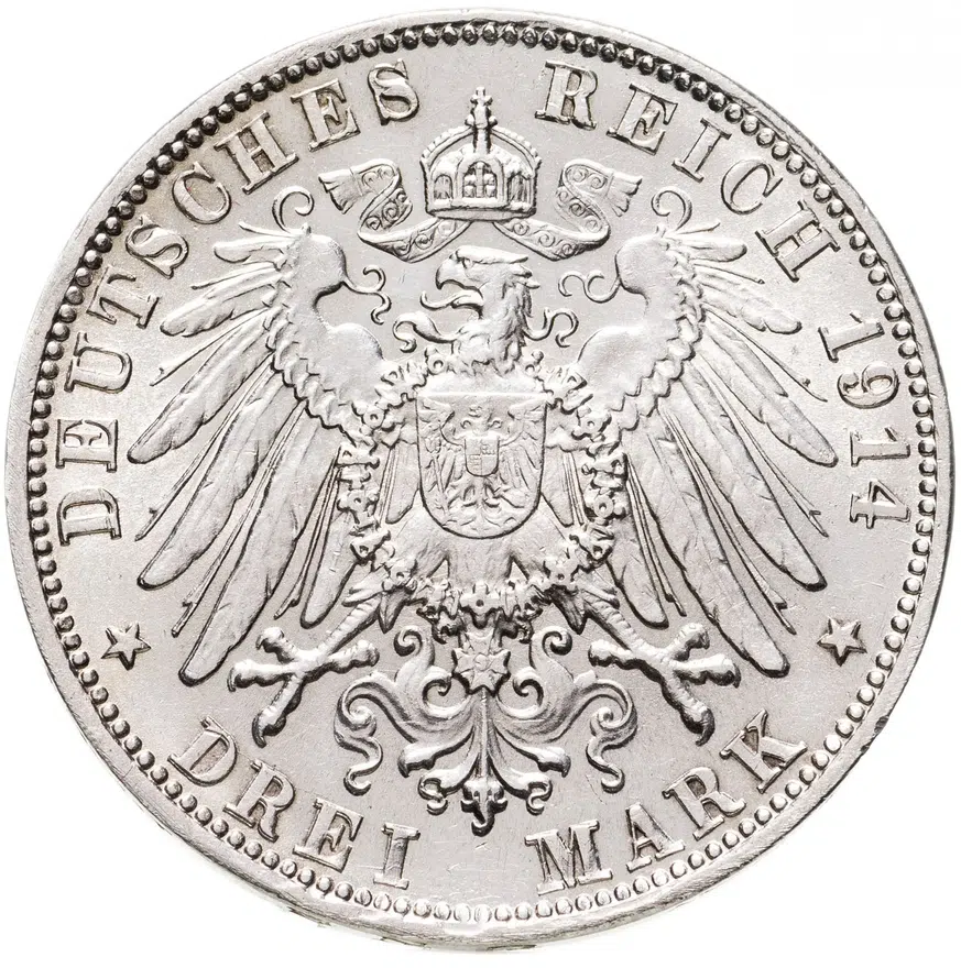 Германия (Империя) 3 марки (mark) 1914 D  Бавария, реверс