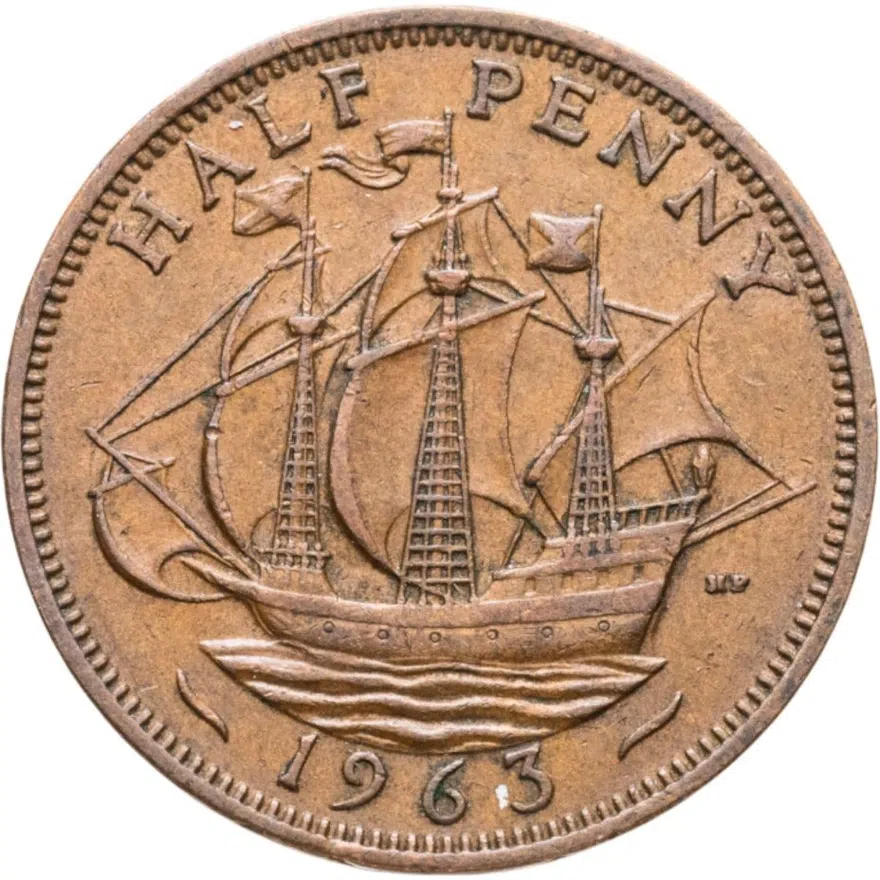 Великобритания 1/2 пенни (penny) 1963, аверс